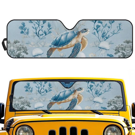 Aplkyhs Sea Turtle Car Sun Visor Car Windshield Sun Shade 2/4 Door Accessories for Jeep Wrangler Keep Your Vehicle Cool Easy to Store and Use for Jeep