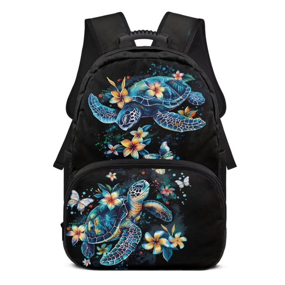 Aplkyhs Sea Turtle Flower School Backpack for Girls Boys Age 6-18 Large Capacity Ergonomic Padded Shoulder Straps Back to School Backpack for Elementary Middle High School Daily Use