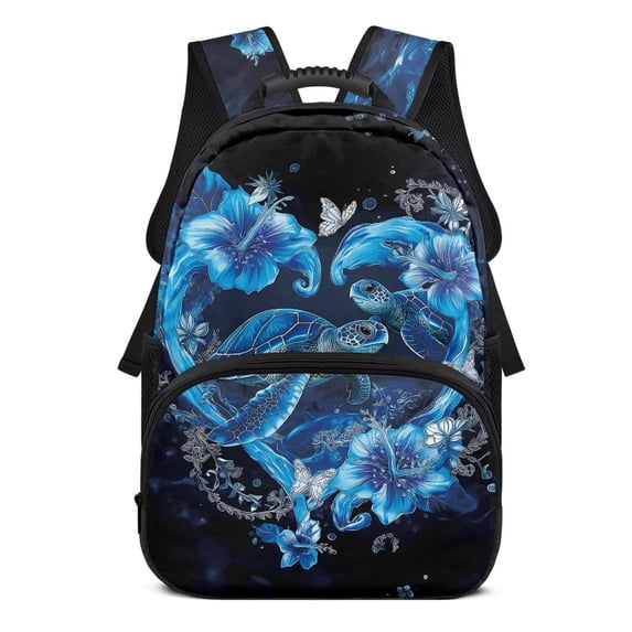 Aplkyhs Sea Turtle Flower School Backpack for Students Age 6-18 Large Capacity Ergonomic Padded Adjustable Shoulder Straps Unisex Back to School Backpack for Elementary Middle High School