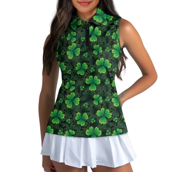 Aplkyhs St. Patrick's Day Women's Golf Shirts Golf Sleeveless Shirt Lightweight Moisture Wicking Breathable Fabric Suitable for Golf Enthusiasts Green Shamrock