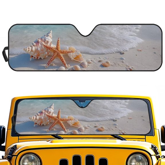 Aplkyhs Starfish Shell Car Sun Shade Car Front Window Sun Shade Easy to Install Shade Heat Shield Lightweight Portable for Jeep Wrangler Gladiator Renegade FJ Cruiser 1Pcs
