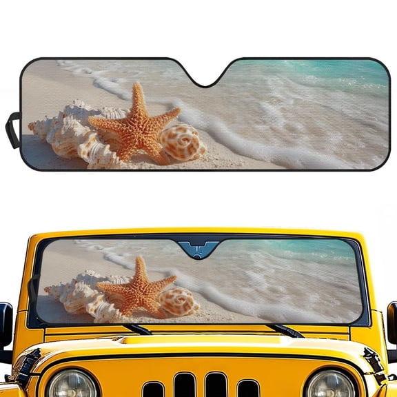 Aplkyhs Starfish Shell Car Windshield Sun Shade for Jeep Gladiator JT 2020-2025 4th of July Decor Front Window Car Sun Shade UV Blocking Universal Auto Heat Protector