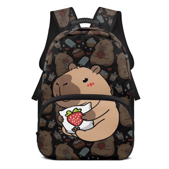 Aplkyhs Strawberry Capybara School Backpack for Students Age 6-18 Ergonomic Padded Adjustable Shoulder Straps Large Capacity for Elementary Middle High School Daily Use