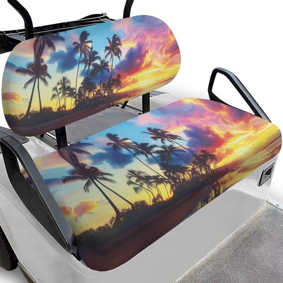 Aplkyhs Tropical Beach Sunset Palm Tree Club Car Precedent Seat Covers Breathable Golf Cart Decor Universal Golf Cart Seat Cover Club Car Bench Chair Cover Golf Cart Accessories