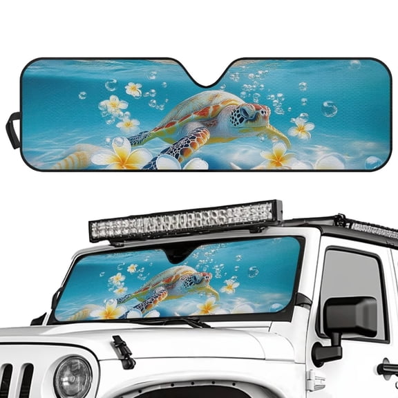 Aplkyhs Tropical Flowers Car Sun Shade Automotive Interior Sun Protection Easy to Install 2 & 4 Door for Jeep Wrangler TJ JK JKU 1996-2018 Lightweight 52.95 x 16.14 inches Turtle