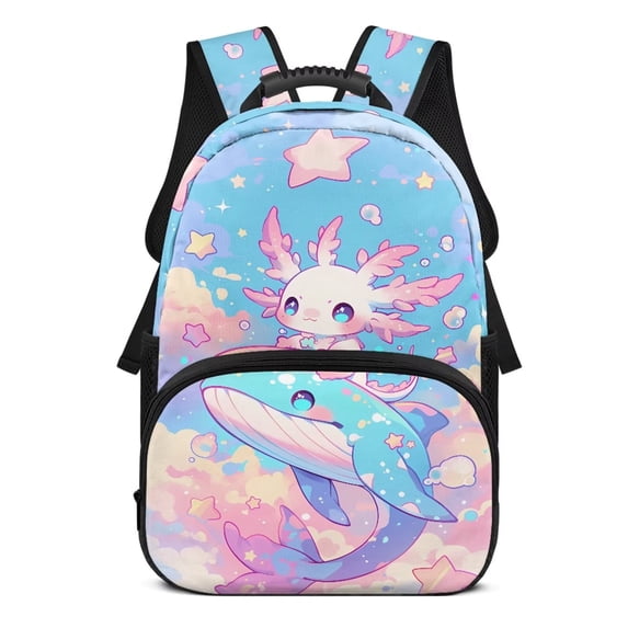Aplkyhs Whale Axolotl Large Capacity School Backpack for Students Ages 6-18 Ergonomic Padded Adjustable Straps Water Resistant Bookbag for Elementary Middle High School Use