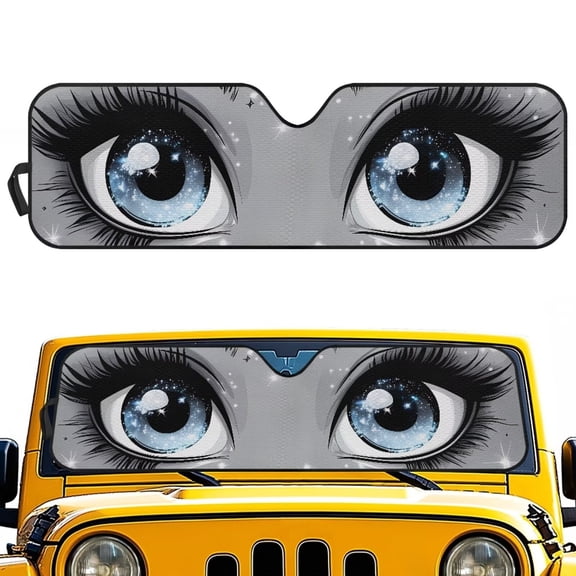 Aplkyhs Windshield Sun Shade Gray Eyes Car Accessories Interior 2/4 Door Blocks UV Rays Sun Visor Protector Compatible with Jeep Wrangler TJ JK JL &Gladiator JT Gray