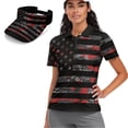 thumbnail image 1 of Aplkyhs Women's Golf Shirt and Sun Visor Hat Set Black American Flag Soft Comfortable Breathable Fabric Quick Dry Short Sleeve Collared Tank Adjustable UV Sun Hat for Golf Tennis, 1 of 7