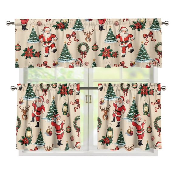 Aplkyhs Xmas Theme Plaid Tier Short Window Drape Panel Christmas Holiday Kitchen Curtain Total Room Darkening Chic Home Decoration for Bathroom and Laundry Decoration