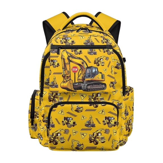 Aplkyhs Yellow Excavator 17 Inch Backpack for Age 6-18 School Bag Water Resistant Lightweight Bookbag for School Sports Outdoor