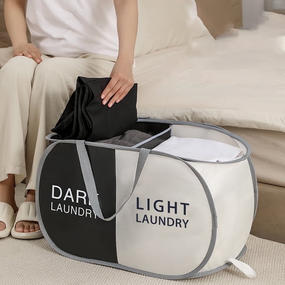 Aplter Foldable Laundry Basket 2 Bins Pop up Laundry Sorter Hamper Collapsible for Bedroom, College Dorms, Travel