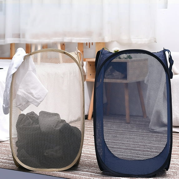 Aplter Pack of 2 Mesh Pop up Laundry Hamper Collapsible Laundry Basketa Kids Clothes Baskets (Blue+Beige)