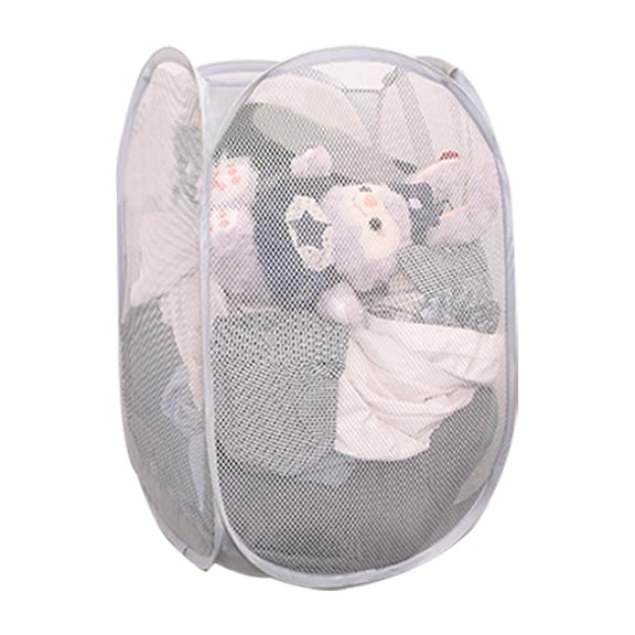 Aplter Foldable Laundry Basket Vertical Mesh Pop Up Laundry Hamper, Dirty Clothes Mesh Hamper Collapsible For College Dorm, White