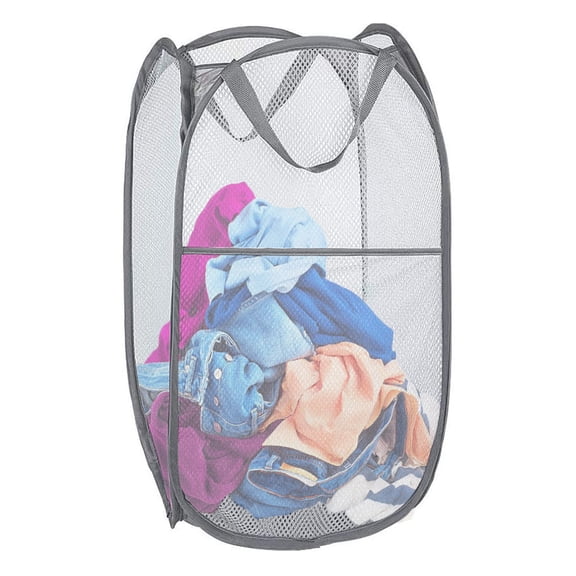 Aplter Foldable Laundry Hamper Vertical Collapsible Mesh Pop Up Laundry Basket, Large Top Opening, Space Saving for Cruise, Travelling, RV, Apartment, College Dorm, Gray