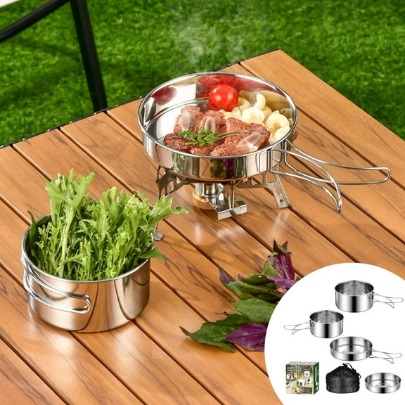 Apmemiss Camping Cookware Set,Camping Cooking Set,304 Stainless Steel Camping Pots and Pans Set,Campfire Cooking Equipment with Travel Tote Bag for Camping Outdoor Kitchen Cooking Picnic and RVs