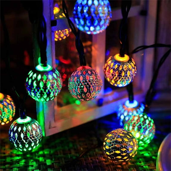 Apmemiss Christmas Lights Clearance Christmas LED Moroccan Hollow Metal Ball LED String Lights Battery Powered for Wedding Party Decoration (16.40FT 50PCS)