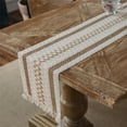 thumbnail image 1 of Apmemiss Clearance 12" x 72" Boho Linen Table Runner with Fringe, White/Brown, 1 of 9