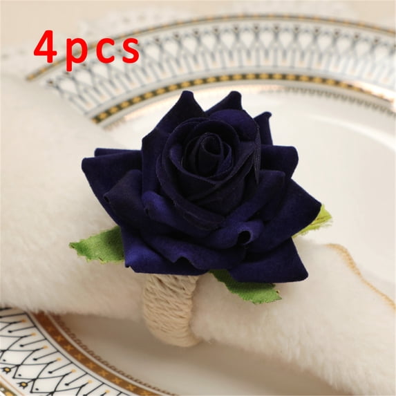 Apmemiss Clearance 4 Pcs Artificial Rose Flower Napkin Rings, Red Silk Rose Flower Napkin Buckles Rings Faux Rose Flower Napkin Fake Floral Napkin Ring Holder for Home Kitchen Weddings Table Decor