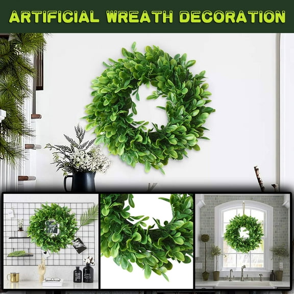Apmemiss Clearance Artificial Boxwood Wreaths 12 Inches Faux Greenery Leaves Wreath for Front Doors, Windows, Hanging Wall, Farmhouse, Wedding Party, and Home Decorations