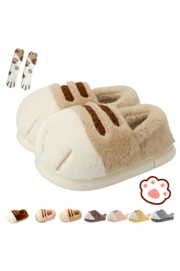 Clearance Cat Paw Slippers for Women, Cute Funny 3D Cat Paw Cartoon Slipper Warm Fluffy Furry Winter House Shoes