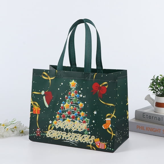 Apmemiss Clearance Christmas Reusable Grocery Bags,Tote Bags with Handles, Treat Bags, Multifunctional Non-Woven Bags for Gifts Wrapping Shopping, Xmas Party Supplies, 12.4×9.8×6.7inch