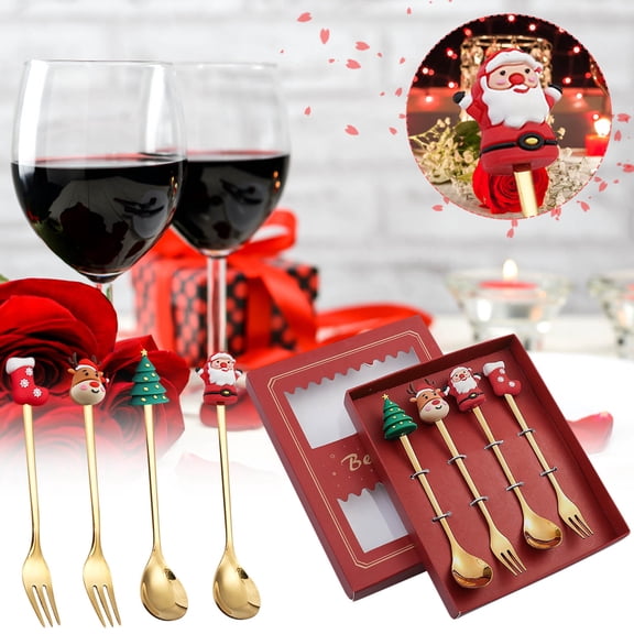 Apmemiss Clearance Christmas Spoon Stainless Steel Christmas Tree Tea Spoon for Home, Xmas Coffee Spoon Dinner forks Dessert Spoon Ice Cream Spoon Tableware Gift, Holiday Party Supply 4pcs