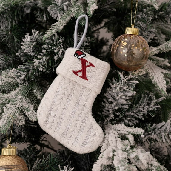 Apmemiss Christmas Stockings Ornaments Christmas Decorations Clearance Decorative Knit Socks Wool Stockings Embroidered Alphabet Children'S Candy Gift Bag White Christmas Socks Gift Bag