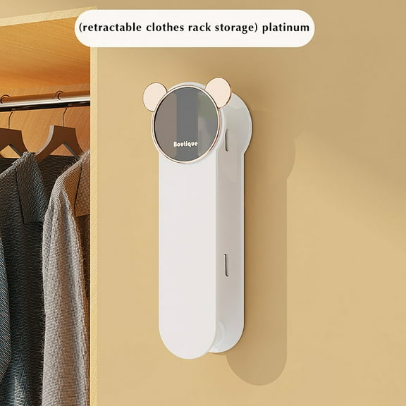 Apmemiss Clearance Clothes Rack Storage Magic- Weapon, Non-perforated Balcony Finishing, Multi-function Household Telescopic Wall-mounted Clothes Storage Rack, White