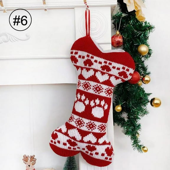 Apmemiss Clearance Dog Christmas Stocking, Knit Christmas Stocking for Dogs, Bone Shape Dog Stocking Christmas Large Pet Stockings Hanging Dog Christmas Stocking for Dogs Cats Pets
