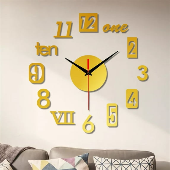 Apmemiss Clearance Frameless DIY Wall Clock, Large Modern 3D Mirror Wall Clock Decor Sticker Clock kit for Home Living Room Bedroom Office Wall Decorations