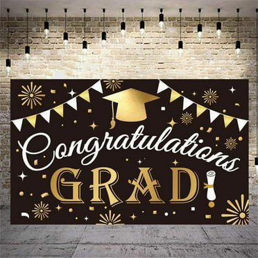Apmemiss Clearance Graduation Congrats Grad Banner 70x43 Inch, Congratulations Graduate Backdrop Decorations, Black and Gold Congrats Grad Banners Signs, Class of 2024 Graduation Party Background