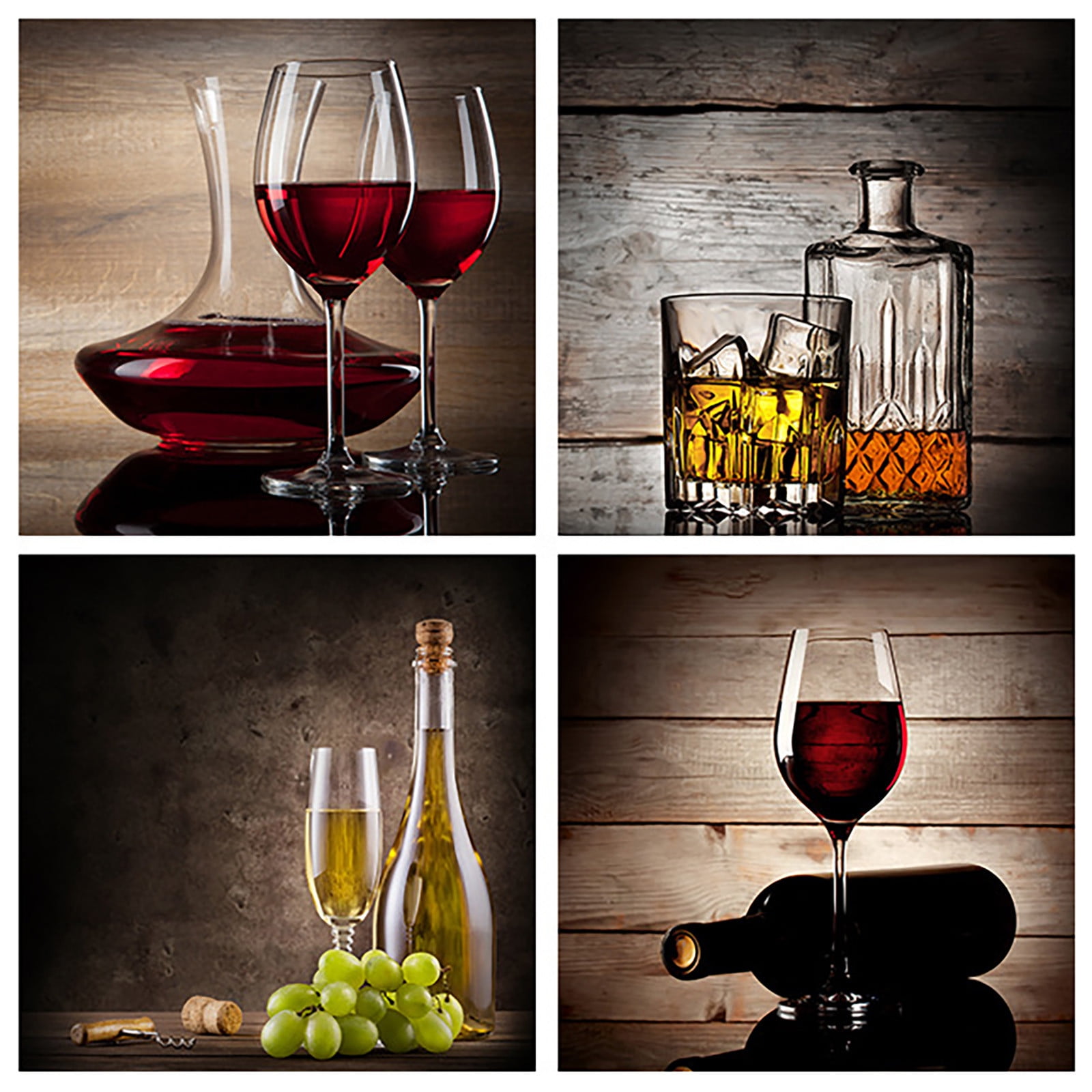 Apmemiss Clearance Kitchen Wall Art Canvas Artwork Red Wine Glasses Bottles Canvas Painting Printed on Canvas Contemporary Artwork Pictures for Dining Room Walls Decor Home Decoration 4 Panels