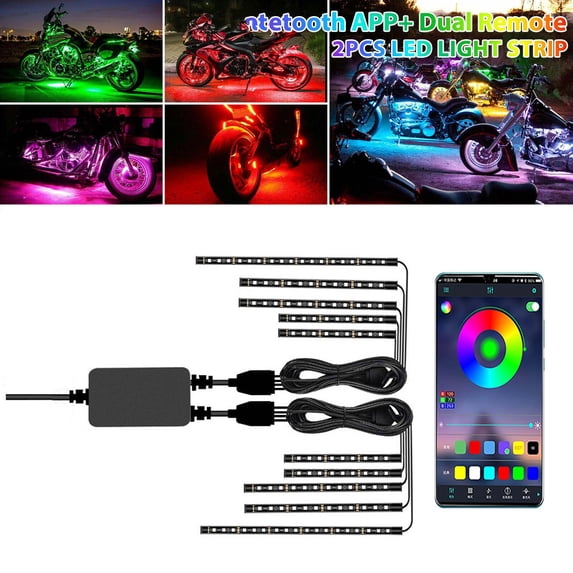 Apmemiss Clearance Motorcycle LED Light Kits Wireless Remote APP Control RGB Flexible Waterproof Neon Underglow Strip Kits for 12V Motorcycle Bike Car SUV Golf Cart ATV