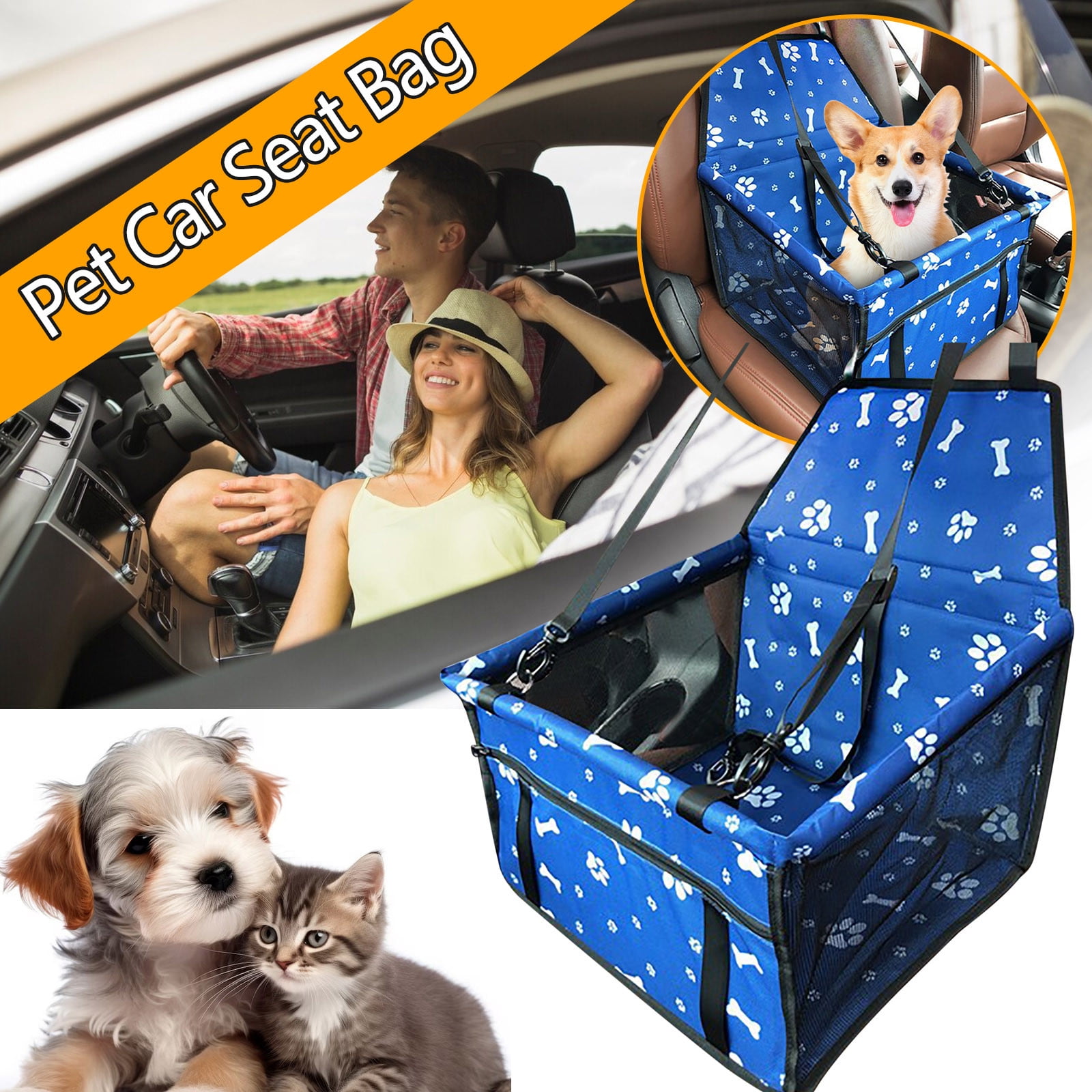 Foldable Portable Dog Car Seat Carrier - Waterproof Travel Bag For Pets Up To 20lbs