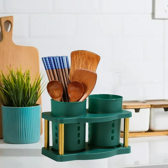 Apmemiss Clearance Removable Utensil Holder Box, Double Cut Out Drainer Knife and fork Holder for Kitchen Utensil Racks and Cutlery Holders, Countertop Decoration Christmas Gifts, Green