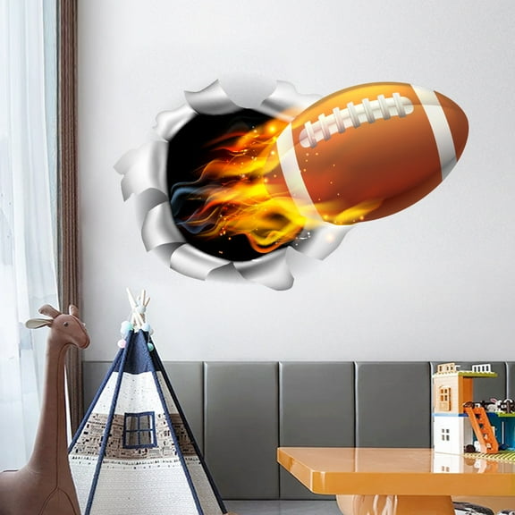 Apmemiss Clearance Rugby Break Through Wall Sticker American Football Wall Decals Vinyl Art Mural for Sport Fans Boys Bedroom Living Room Home Decor Valentines Day Decorations