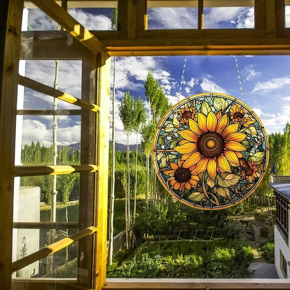Apmemiss Clearance Sunflower Stained Glass Window Hanging, Sunflower Suncatchers Hanging Glass Decor,Sun Catchers Indoor Wall Art Home Decor Gift for Flower Lovers Women