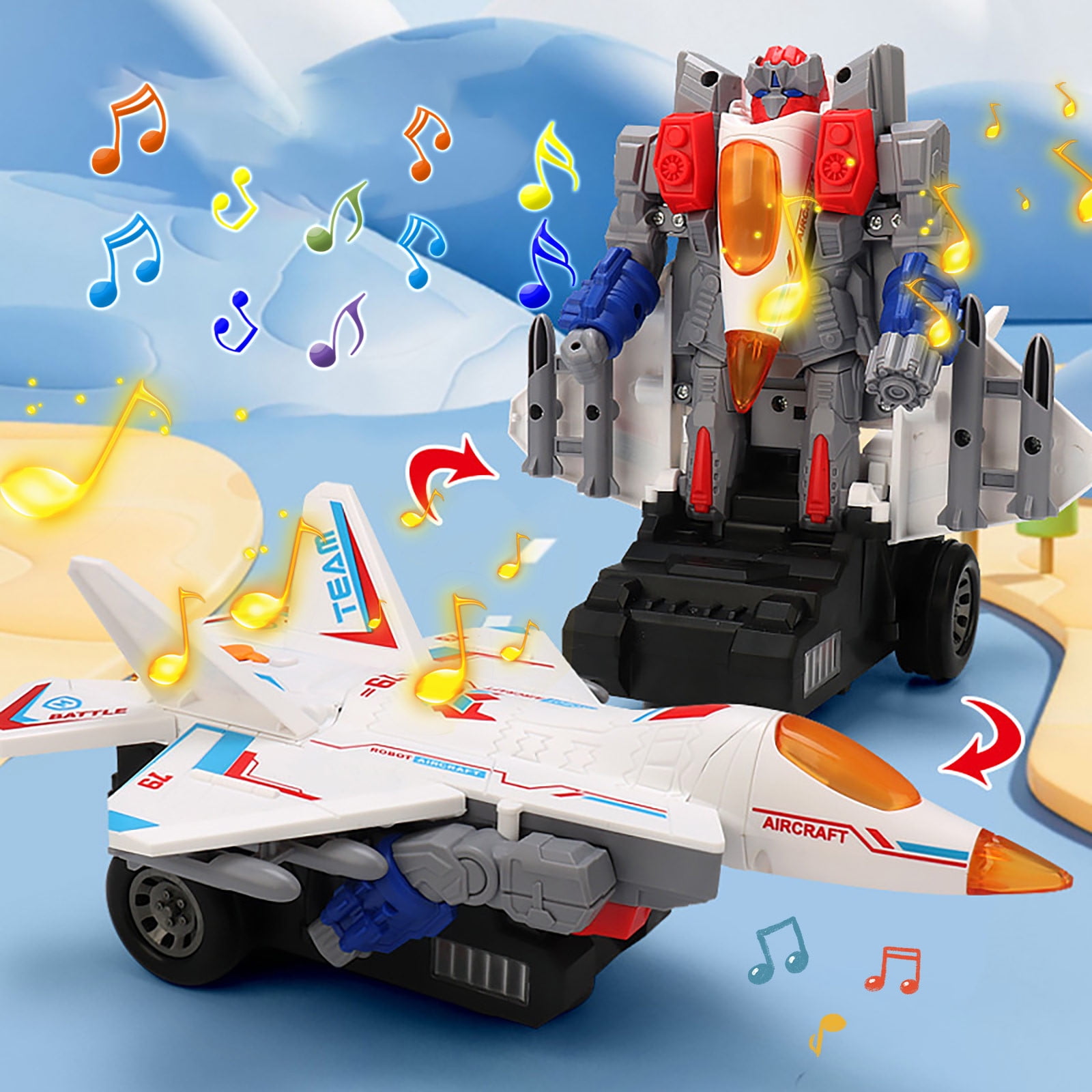 Apmemiss Clearance Transforming Robot Toys - Airplane Toys for 1-3, 2 in 1 Automatic Deformation Car with LED Light and Music, Birthday Gifts Electric Plane Toys for 3 4 5 Year Old