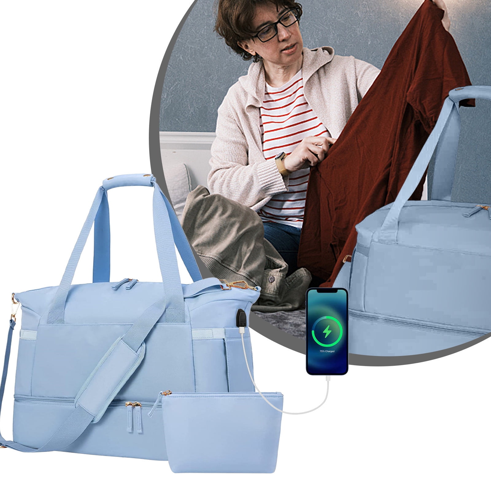 Apmemiss Clearance Travel Duffel Bags for Women Weekenders Overnight Bag Gym tote Bag with Shoe