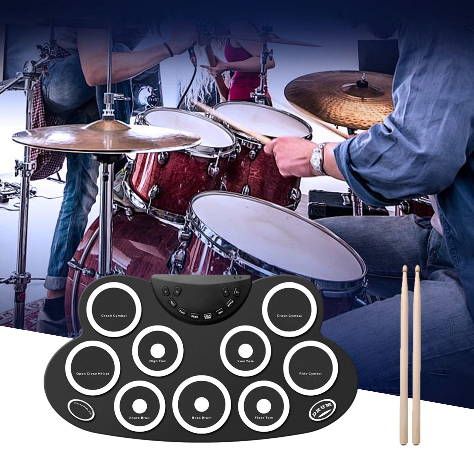 Apmemiss Clearance Upgraded Electric Drum Set, Drum Practice Pad, Rollup Electronic Drum Pad