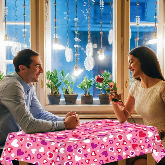 Apmemiss Clearance Valentine's Day Table Cloth 54 x 108 Inch Plastic Valentines Rectangle Tablecloth Love Heart Table Cover for Party Holiday Wedding Anniversary Kitchen Decorations