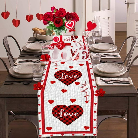 Apmemiss Clearance Valentines Day Table Runner, Sweet Heart Valentines Day Decorations Valentines Runner for Table Seasonal Sweet Decor for Indoor Outdoor Dining Table Decorations