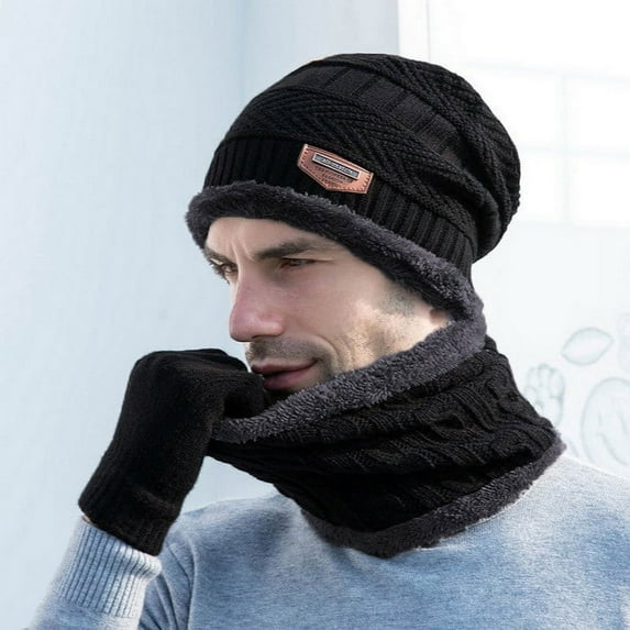 Apmemiss Clearance Winter Beanie Hat Scarf Gloves Set, Soft Fleece Knit Hat Warm touchscreen Gloves Neck Warmer Thick Knitted Scarves for Women Men