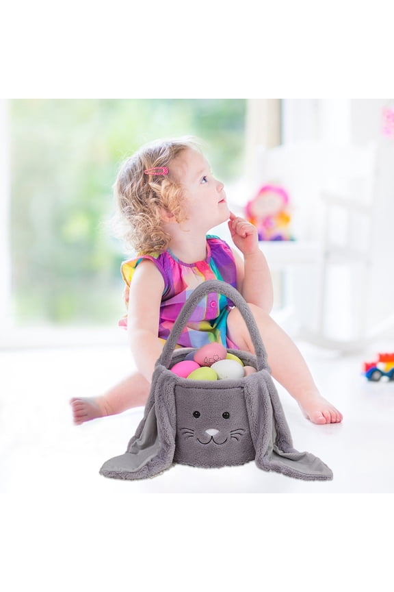 Easter Basket Stuffers Clearance Happy Easter Plush Bunny Long Ears Bags Easter Basket Rabbit Buckets Easter Tote Bags Children Gift Storage Handbag Easter Gifts for Kids, Gray