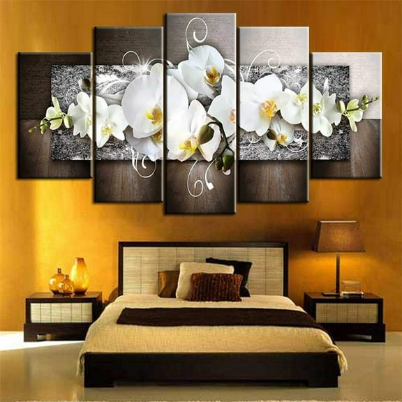 Apmemiss Farmhouse Kitchen Decor Clearance Orchid Flowers Canvas Print Abstract Over Bed Wall 5 Panels Art Painting Picture Decor for Home Living Room Bathroom Bedroom Decor Valentines Day Gifts