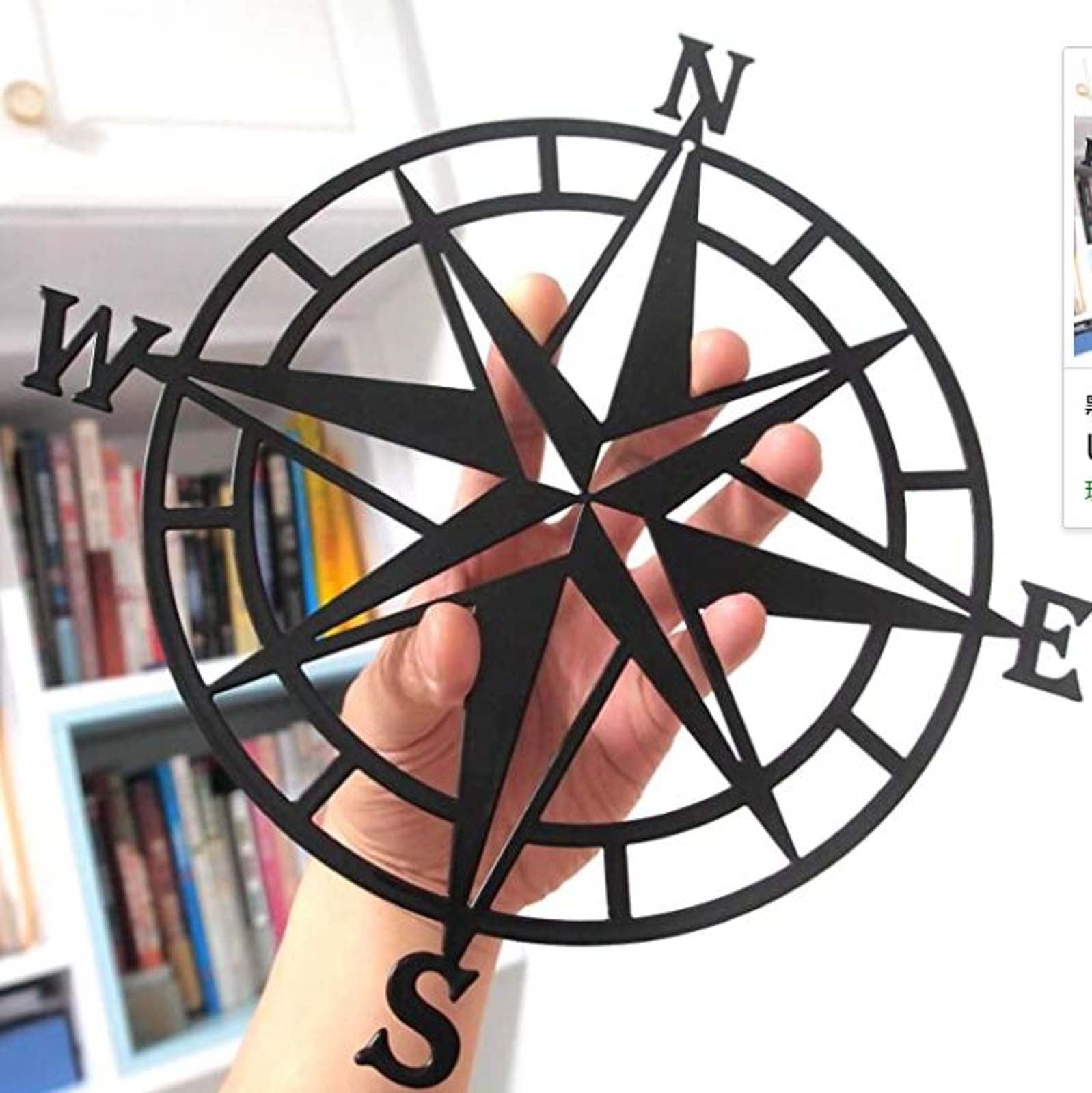 Black Metal Nautical Compass Wall Decor, 11 Inches