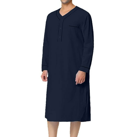 Apmemiss Mens Tshirts Clearance Men's Muslim Gown Medium Long Sleeve Standing Neck Button Home Suit Comfortable Loose Sleeping Dress Gown Warehouse Clearance
