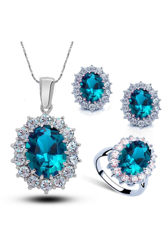 Mothers Day Gifts for Mom Fashion Style Jewelry Set Crystal Ring Earrings Necklace Women Wedding Jewelry
