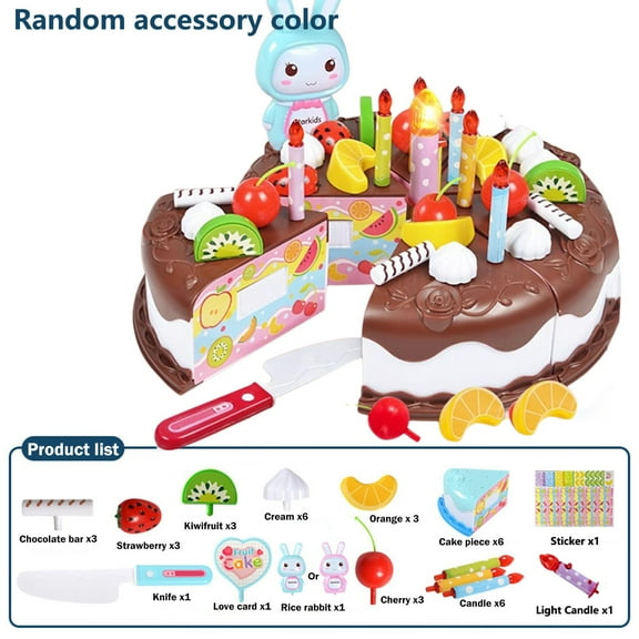 Apmemiss Play Food Toy Set 38 PCS, Pretend Birthday Cake with Candles for Kids, DIY Cutting Play Kitchen Toys for Children, Educational Pretend Play for Boys Girls 3+ Years