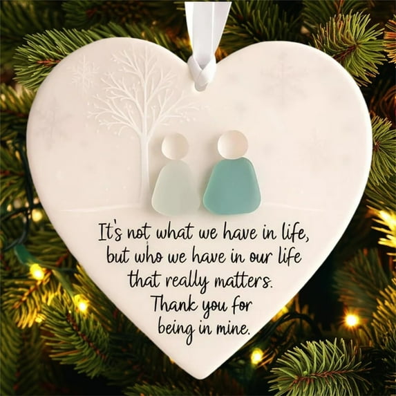 Apmemiss Sea Glass Friendship Heart Ornaments, 5 Pack Handmade Sea Glass Christmas Decor, Beach Themed Keepsake Gifts, Ocean Inspired Holiday Decoration, Unique Friendship Day Gift Set